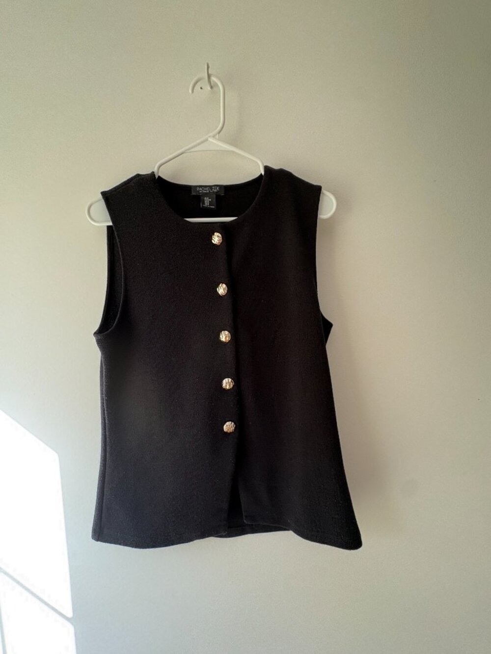 Rachel Zoe Black Knit Vest with Statement Gold Buttons